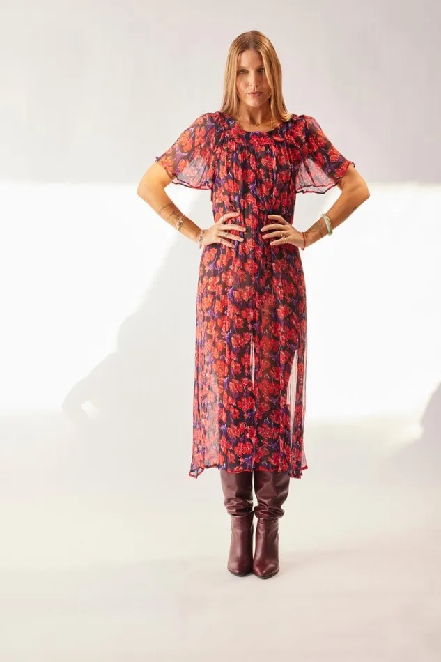 Dresses Shop Natalie Martin SIENNA DRESS Chiffon Watercolor Print Onyx