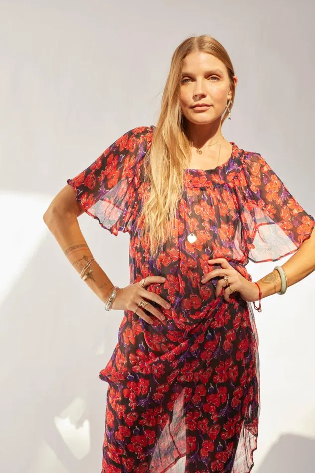 Dresses Shop Natalie Martin SIENNA DRESS Chiffon Watercolor Print Onyx