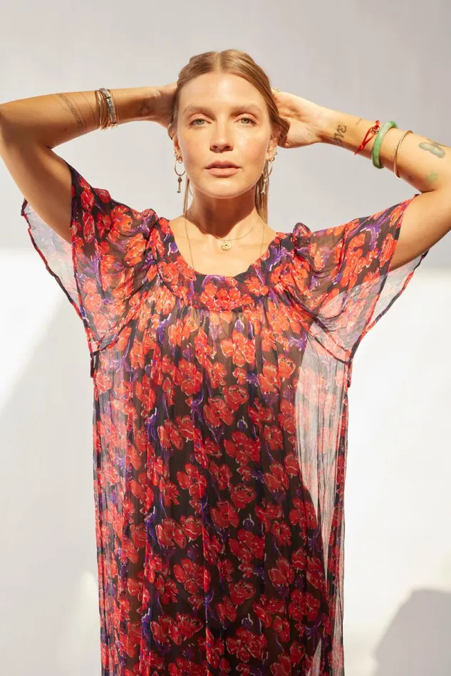 Dresses Shop Natalie Martin SIENNA DRESS Chiffon Watercolor Print Onyx