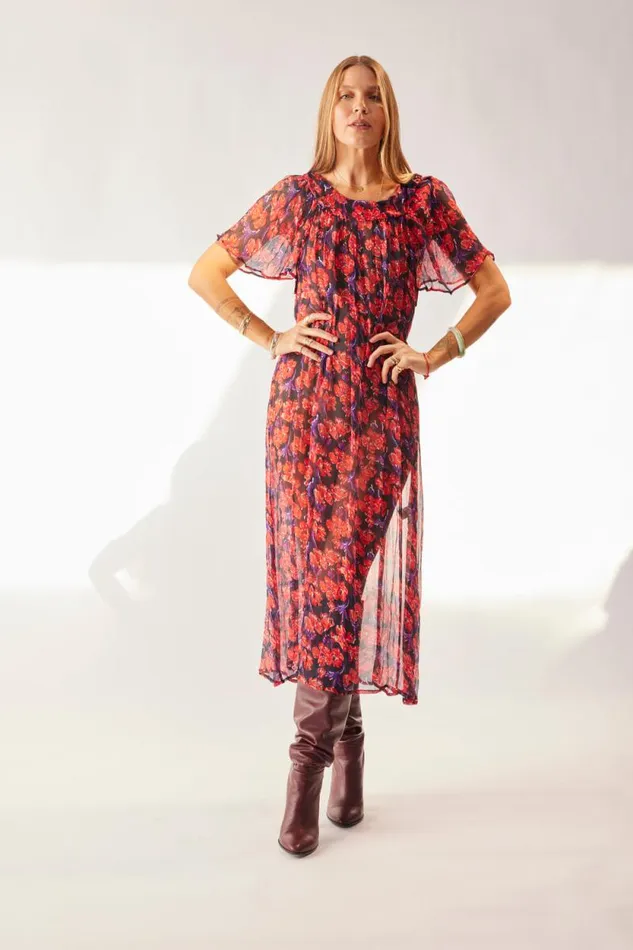 Dresses Shop Natalie Martin SIENNA DRESS Chiffon Watercolor Print Onyx
