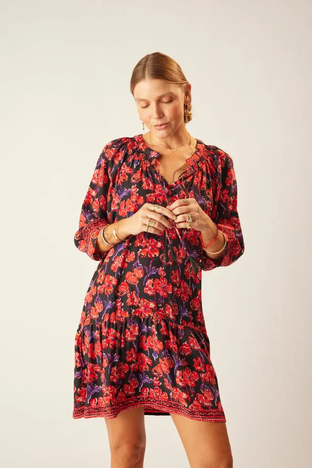 Dresses Shop Natalie Martin STEVIE DRESS Silk Watercolor Print Onyx