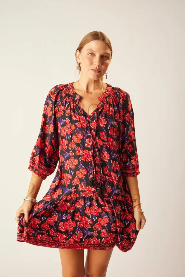 Dresses Shop Natalie Martin STEVIE DRESS Silk Watercolor Print Onyx