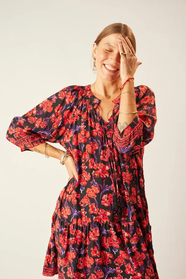 Dresses Shop Natalie Martin STEVIE DRESS Silk Watercolor Print Onyx