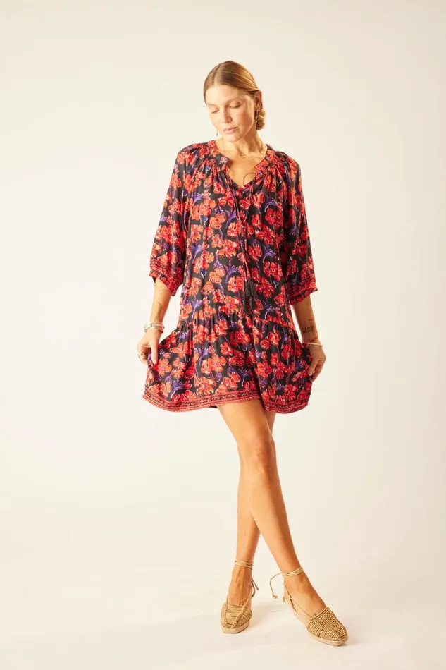 Dresses Shop Natalie Martin STEVIE DRESS Silk Watercolor Print Onyx