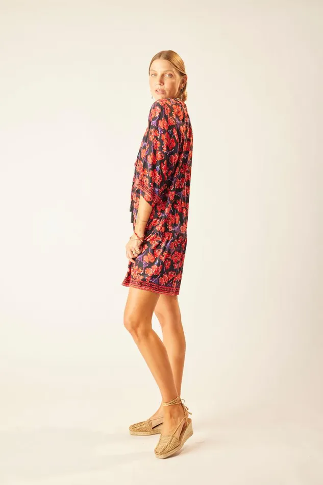 Dresses Shop Natalie Martin STEVIE DRESS Silk Watercolor Print Onyx