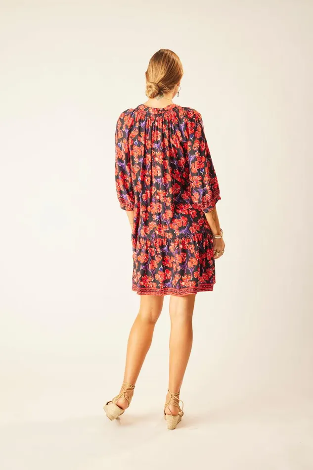 Dresses Shop Natalie Martin STEVIE DRESS Silk Watercolor Print Onyx