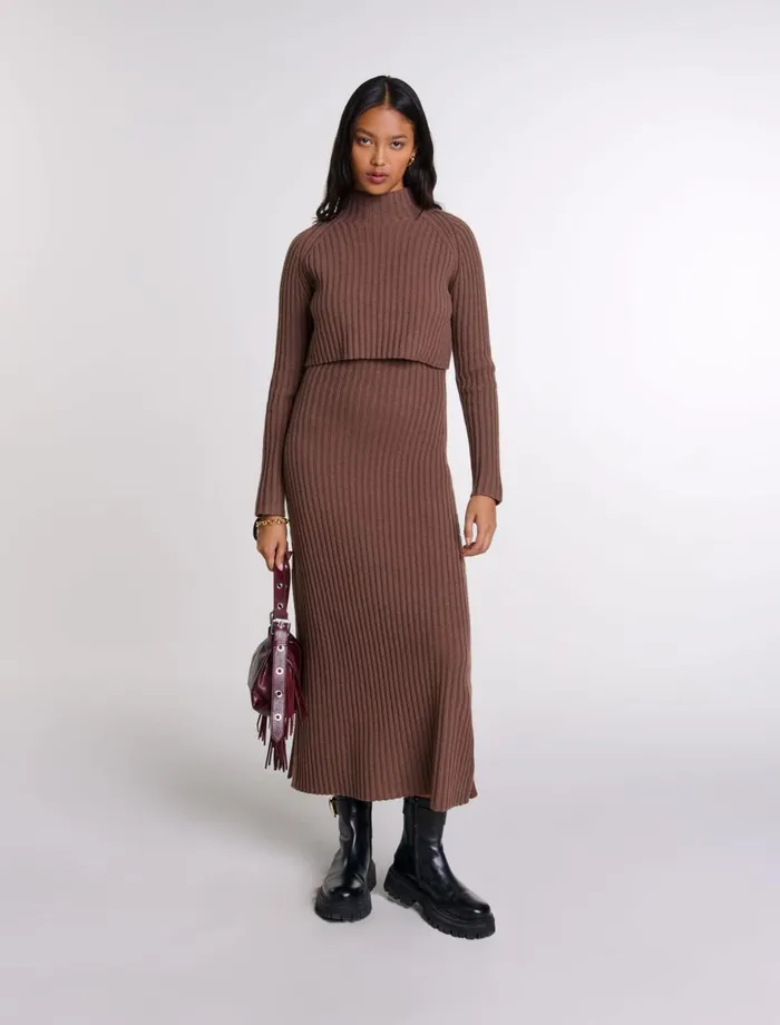 Dresses Women Maje 2In1 Wool Maxi Dress Brown
