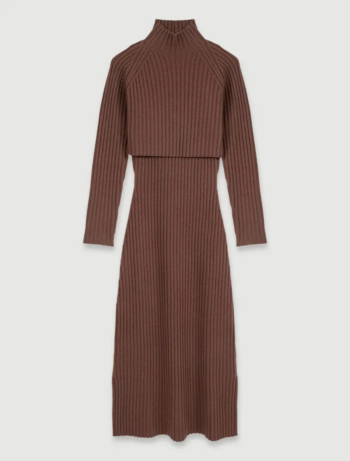 Dresses Women Maje 2In1 Wool Maxi Dress Brown