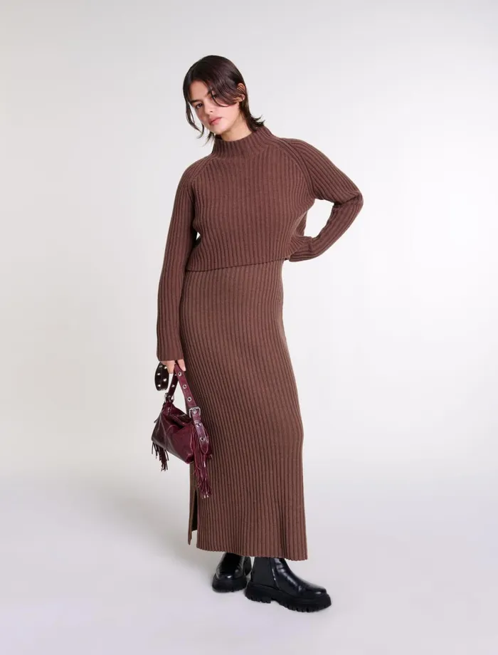 Dresses Women Maje 2In1 Wool Maxi Dress Brown