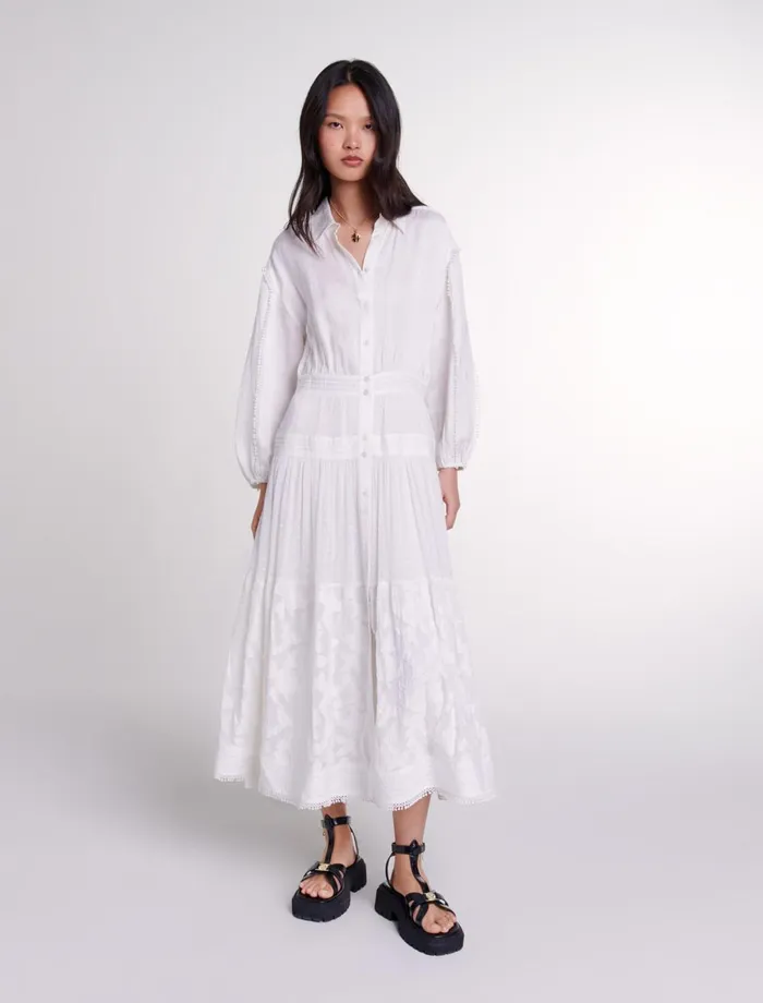 Dresses Women Maje Cotton Patchwork Maxi Dress Ecru