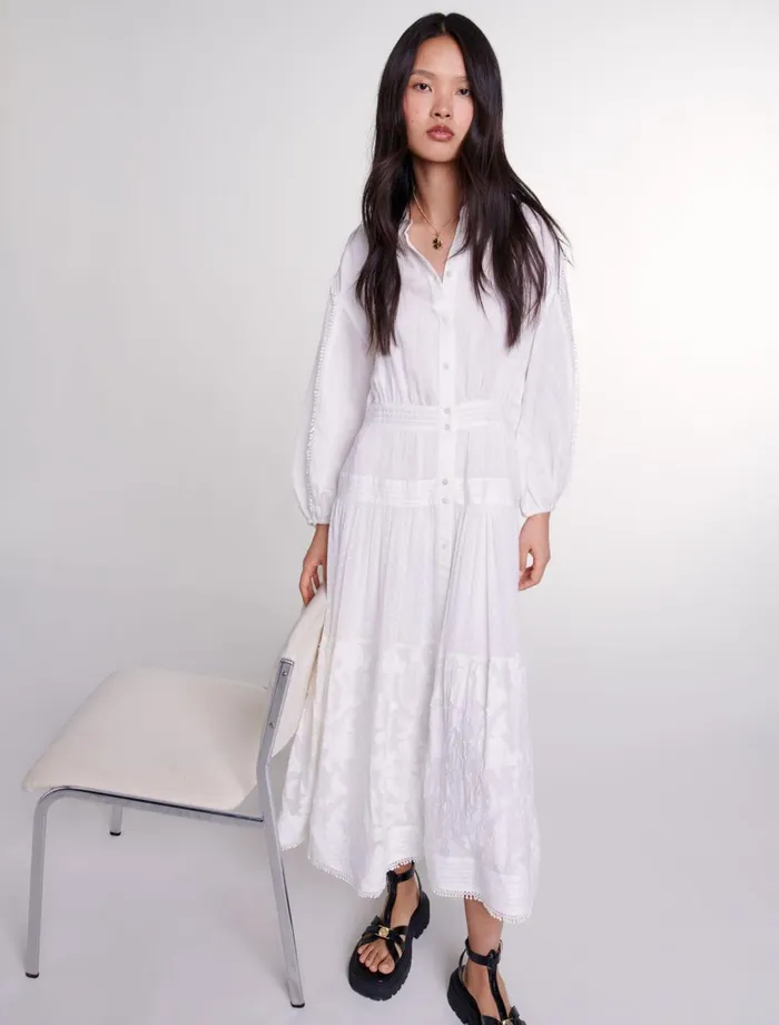 Dresses Women Maje Cotton Patchwork Maxi Dress Ecru
