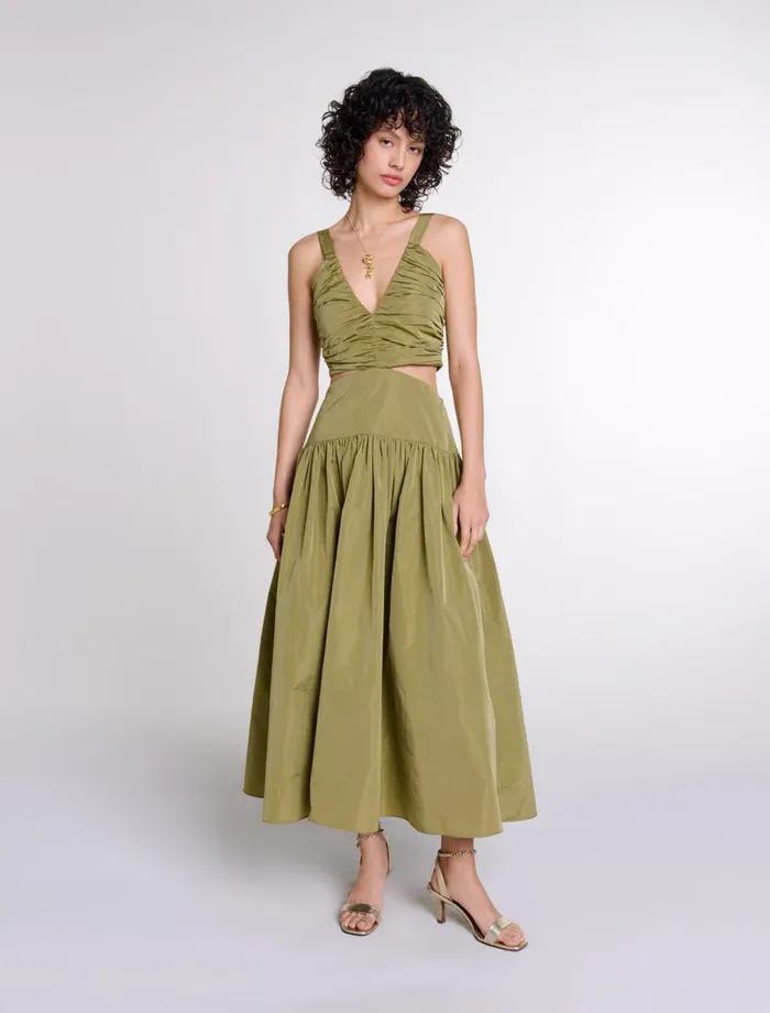 Dresses Women Maje Cutaway Taffeta Dress Khaki