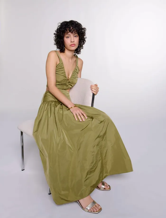 Dresses Women Maje Cutaway Taffeta Dress Khaki