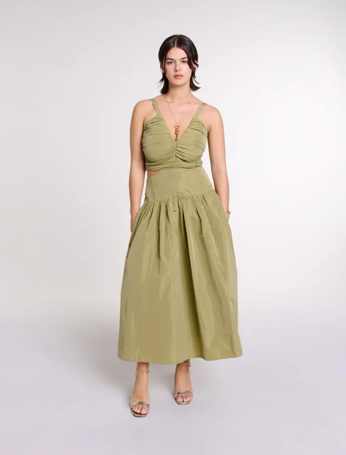 Dresses Women Maje Cutaway Taffeta Dress Khaki