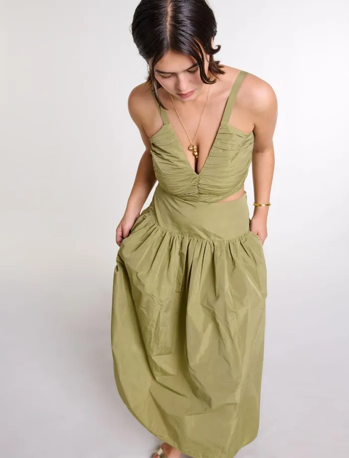 Dresses Women Maje Cutaway Taffeta Dress Khaki
