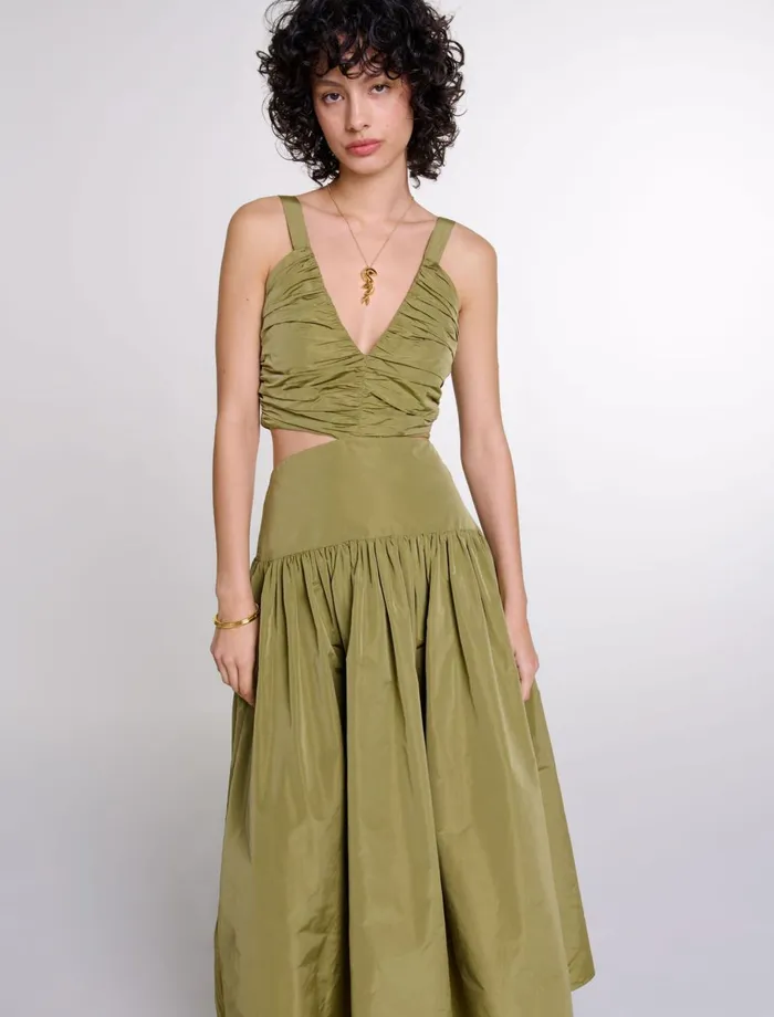 Dresses Women Maje Cutaway Taffeta Dress Khaki