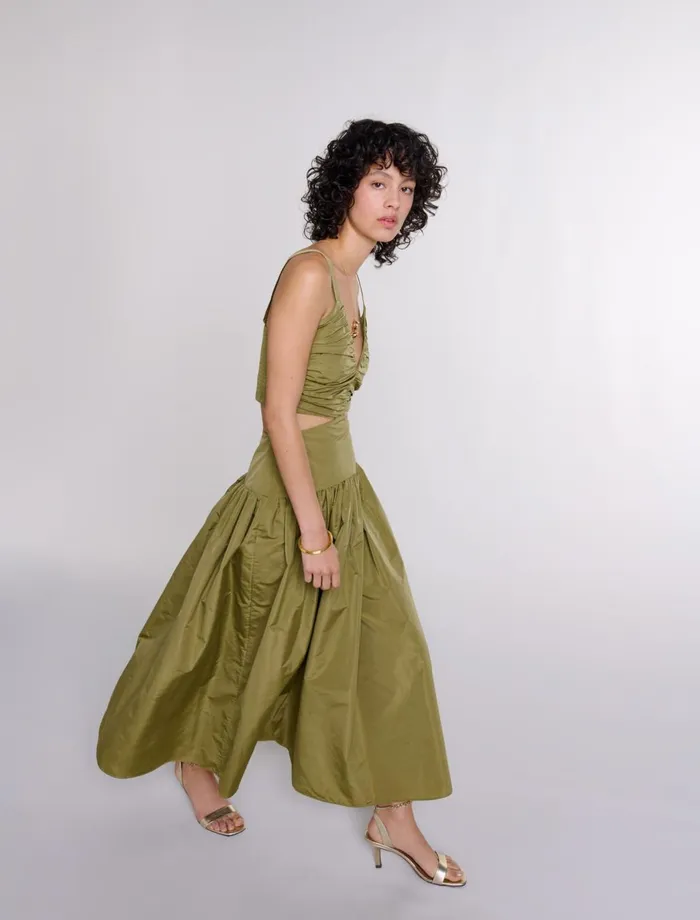 Dresses Women Maje Cutaway Taffeta Dress Khaki