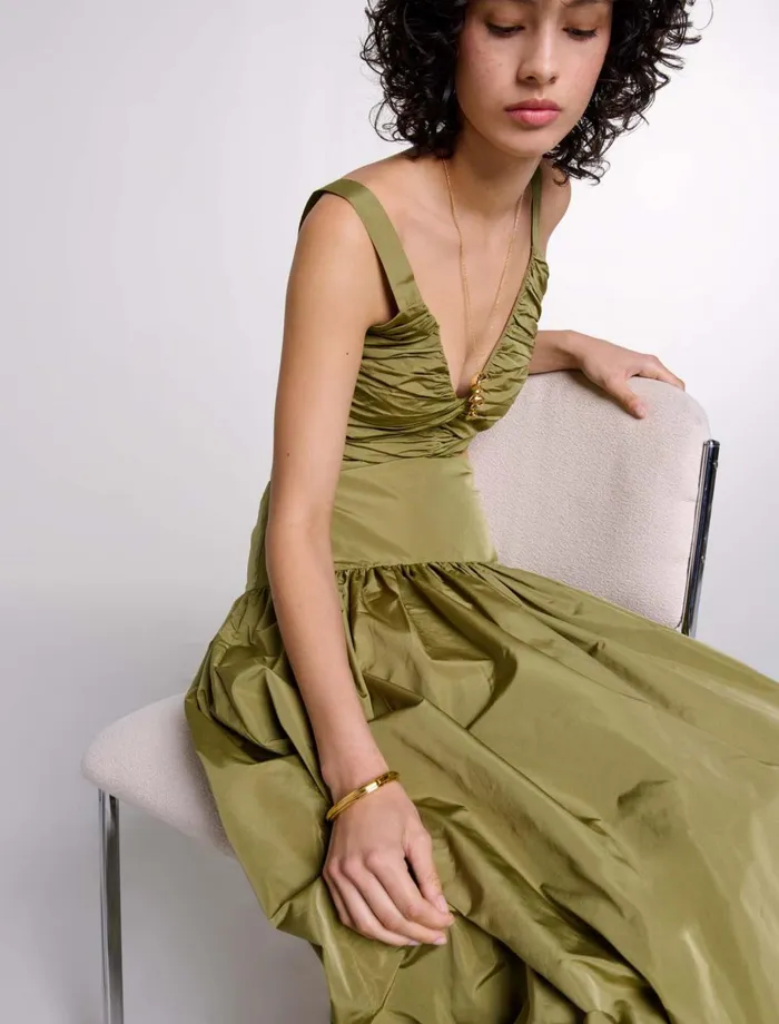 Dresses Women Maje Cutaway Taffeta Dress Khaki