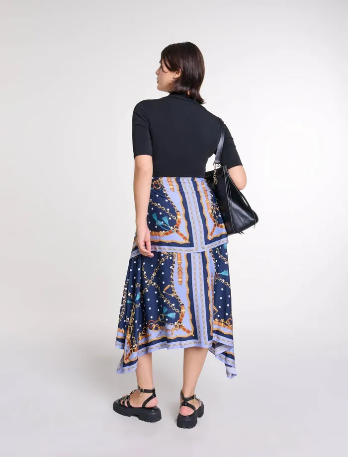 Dresses Women Maje Illusion Effect Patterned Dress Chain Scarf Print