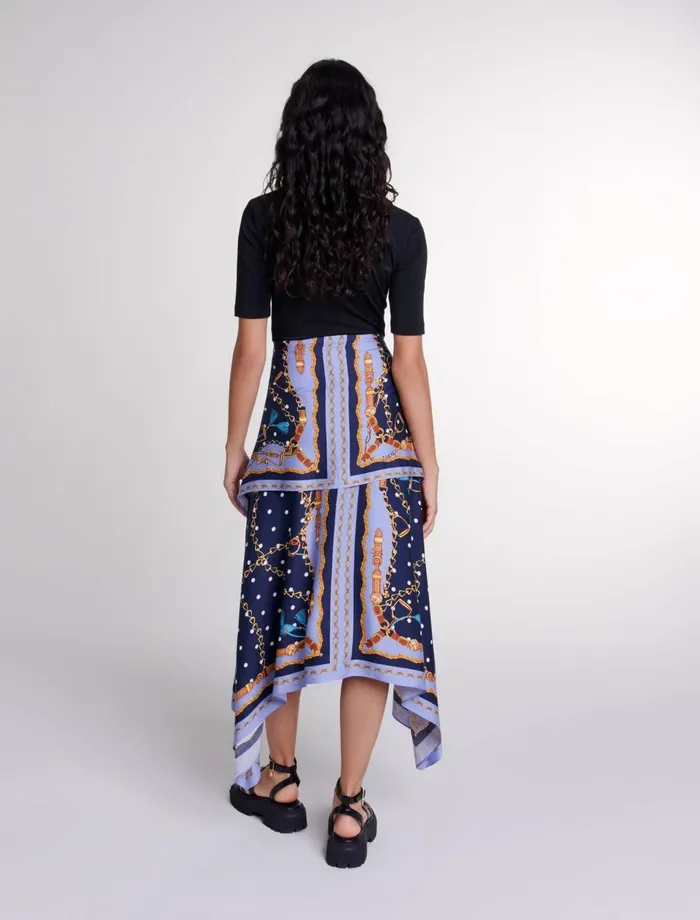 Dresses Women Maje Illusion Effect Patterned Dress Chain Scarf Print