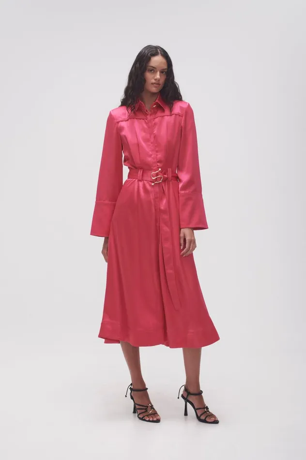 Echo Belted Midi Shirt Dress Hot Pink Women Aje Midi Dresses