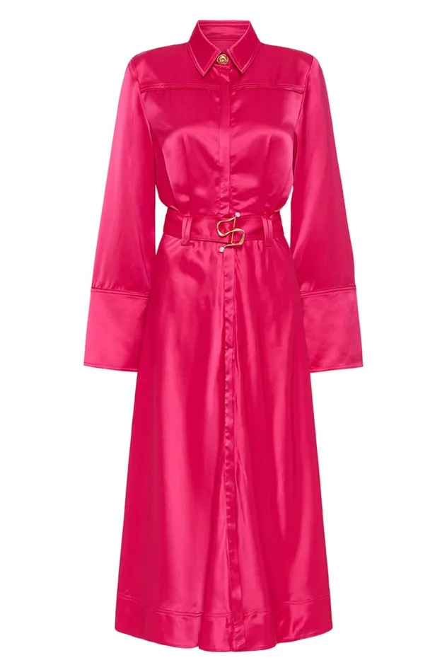 Echo Belted Midi Shirt Dress Hot Pink Women Aje Midi Dresses