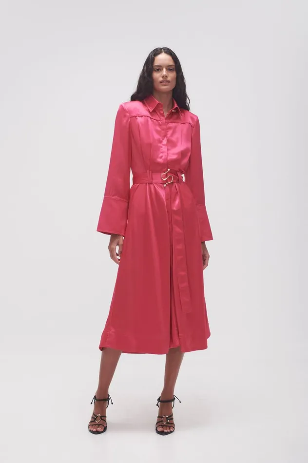 Echo Belted Midi Shirt Dress Hot Pink Women Aje Midi Dresses