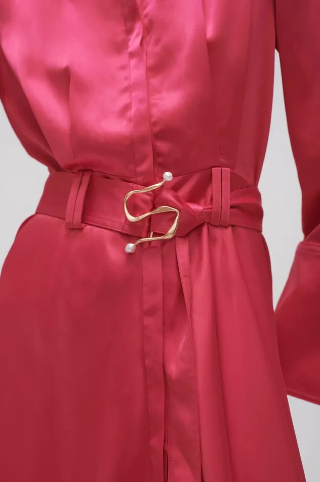 Echo Belted Midi Shirt Dress Hot Pink Women Aje Midi Dresses