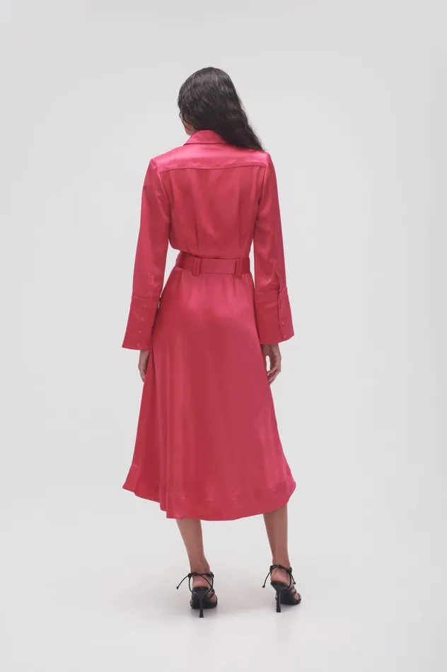 Echo Belted Midi Shirt Dress Hot Pink Women Aje Midi Dresses