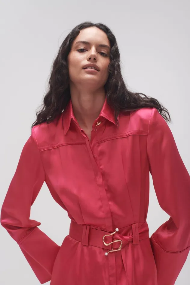 Echo Belted Midi Shirt Dress Hot Pink Women Aje Midi Dresses
