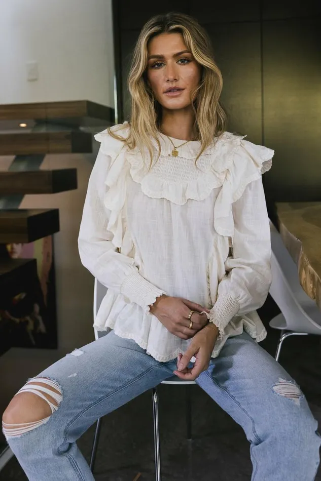 Edith Ruffle Blouse In Cream 8211 FINAL SALE Cream Women Bohme Tops