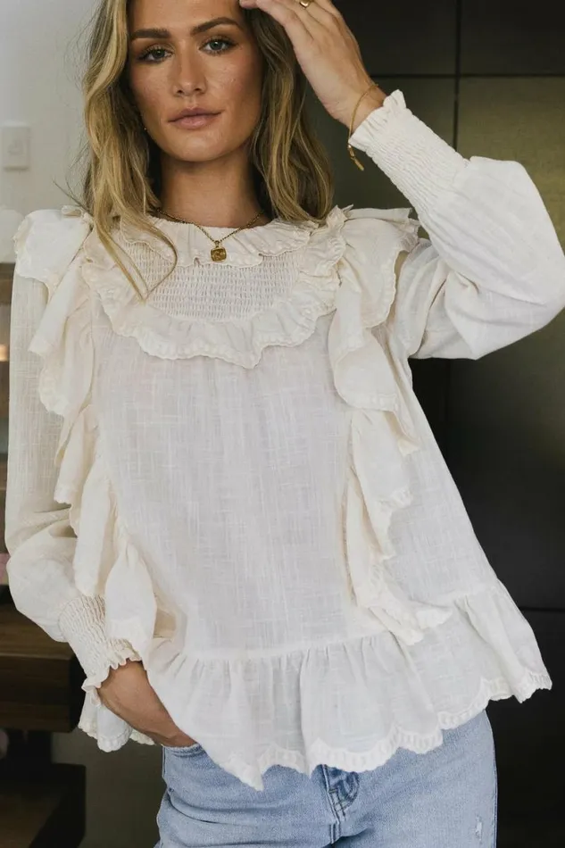 Edith Ruffle Blouse In Cream 8211 FINAL SALE Cream Women Bohme Tops