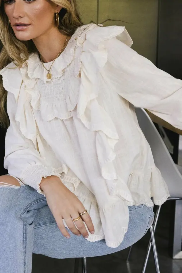 Edith Ruffle Blouse In Cream 8211 FINAL SALE Cream Women Bohme Tops