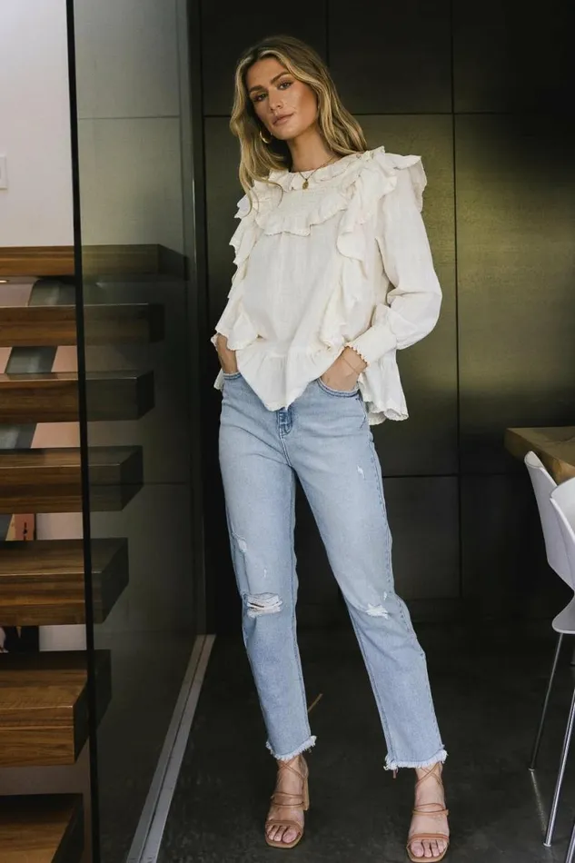 Edith Ruffle Blouse In Cream 8211 FINAL SALE Cream Women Bohme Tops