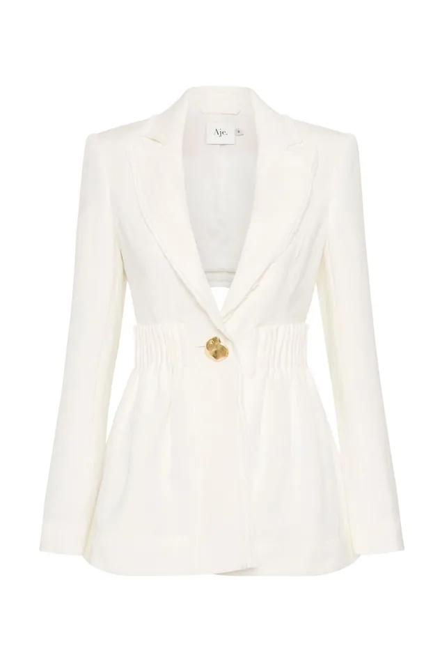 Elle Cartridge Pleat Jacket Ivory Women Aje Blazers Jackets 038 Coats