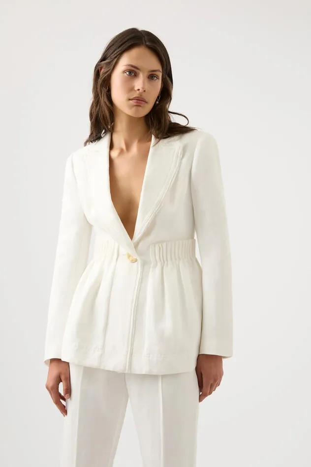 Elle Cartridge Pleat Jacket Ivory Women Aje Blazers Jackets 038 Coats