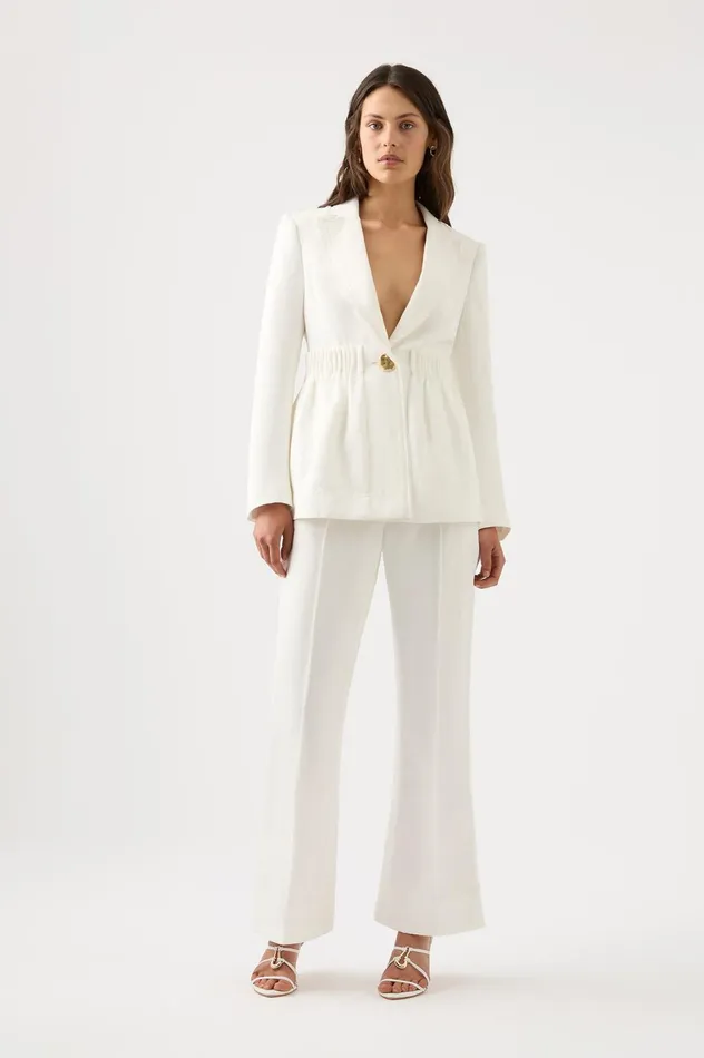 Elle Cartridge Pleat Jacket Ivory Women Aje Blazers Jackets 038 Coats