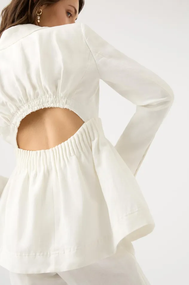 Elle Cartridge Pleat Jacket Ivory Women Aje Blazers Jackets 038 Coats