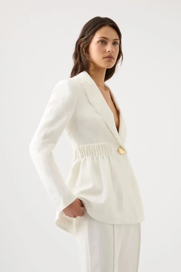 Elle Cartridge Pleat Jacket Ivory Women Aje Blazers Jackets 038 Coats