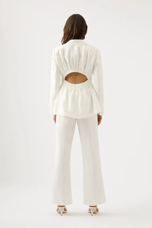 Elle Cartridge Pleat Jacket Ivory Women Aje Blazers Jackets 038 Coats