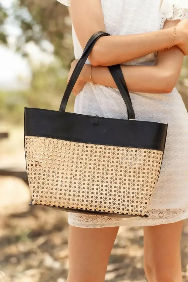 Ellie Wicker Tote In Black Black Women Bohme Bags