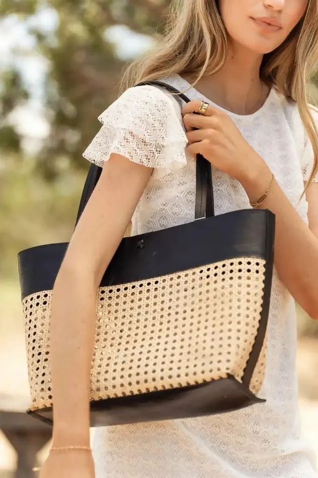 Ellie Wicker Tote In Black Black Women Bohme Bags