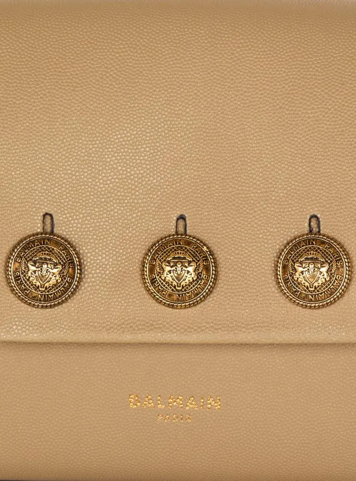 Emblegraveme Flap Grained Calfskin Bag Brown Women Balmain Clutches