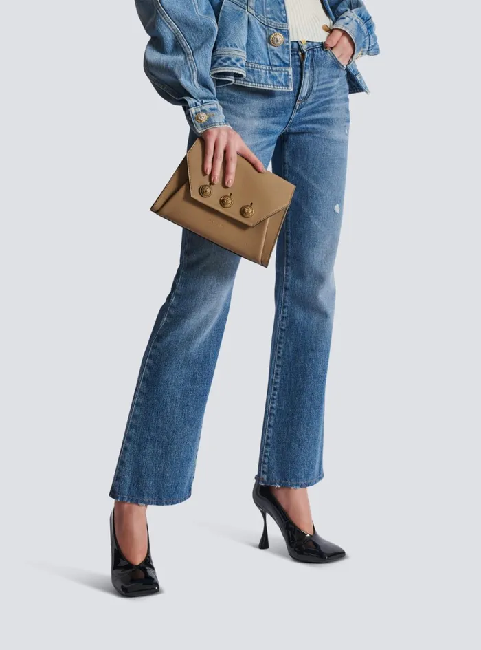 Emblegraveme Flap Grained Calfskin Bag Brown Women Balmain Clutches