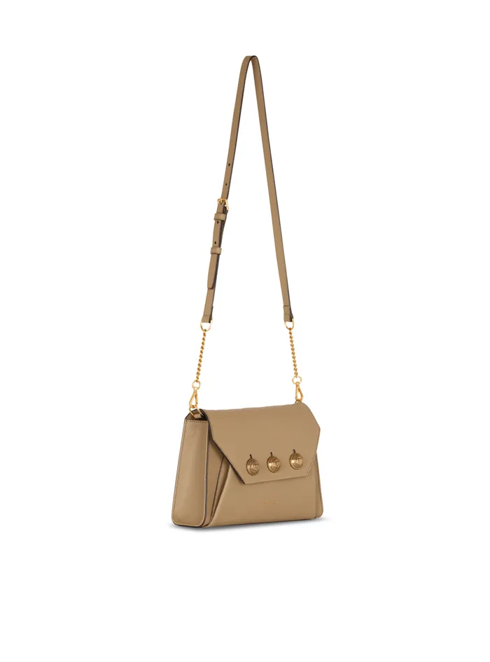 Emblegraveme Flap Grained Calfskin Bag Brown Women Balmain Clutches