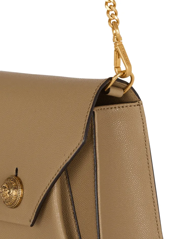 Emblegraveme Flap Grained Calfskin Bag Brown Women Balmain Clutches