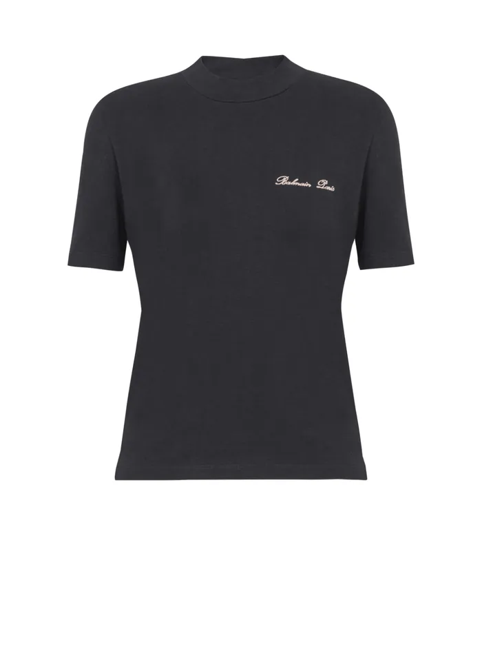 Embroidered Signature Tshirt Black Women Balmain TShirts