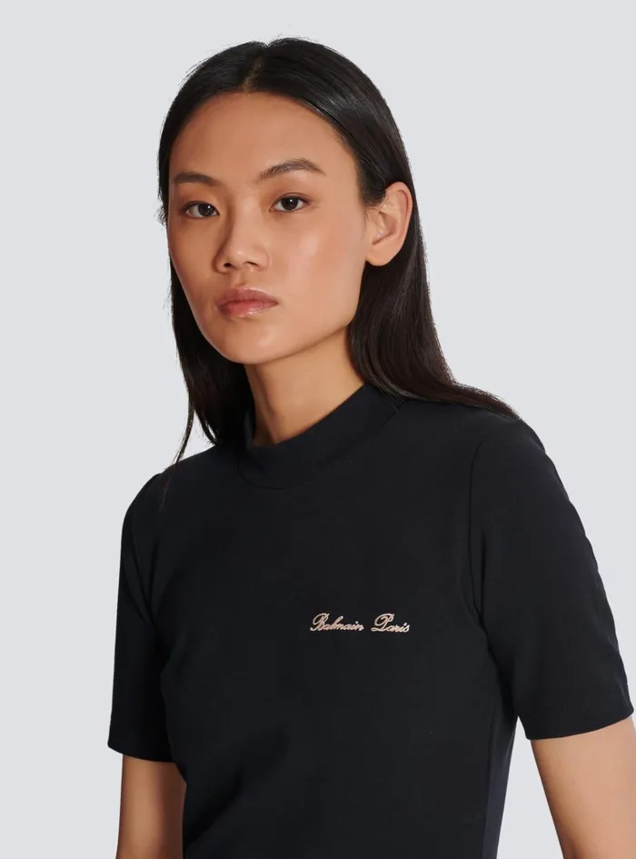 Embroidered Signature Tshirt Black Women Balmain TShirts