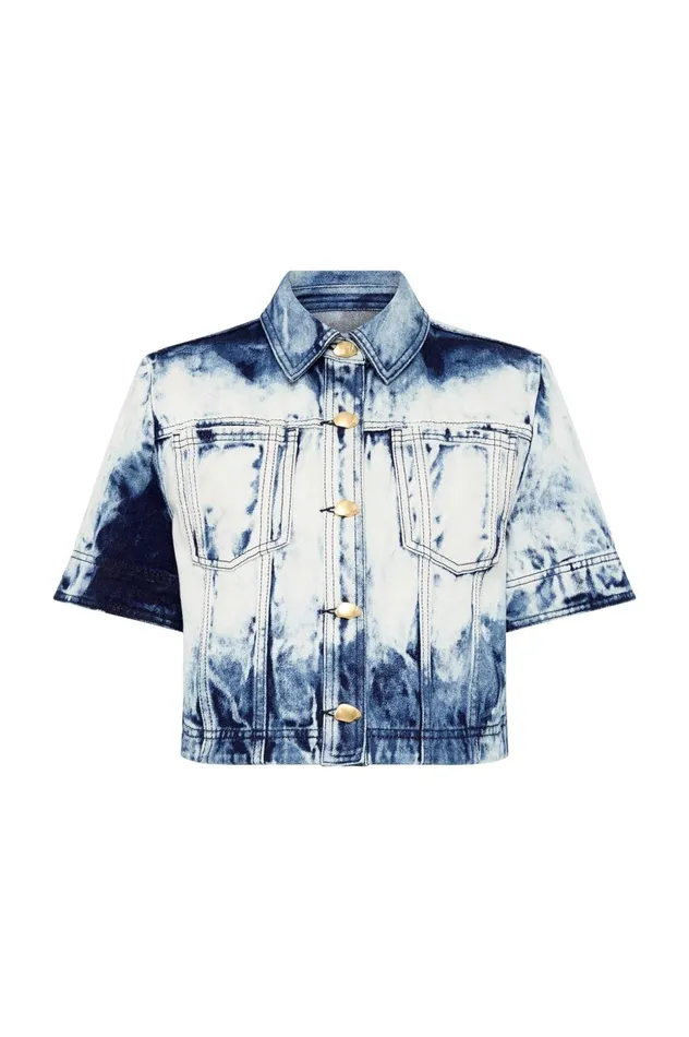 Enigma Denim Cropped Shirt Tie Dye Indigo Women Aje Denim