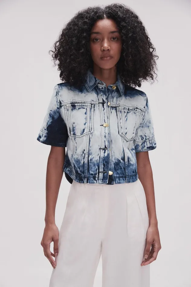 Enigma Denim Cropped Shirt Tie Dye Indigo Women Aje Denim